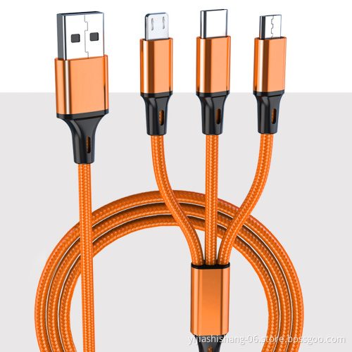 New Nylon Material Phone Charging Cable Usb 3-in-1 High Quality Multi Charge